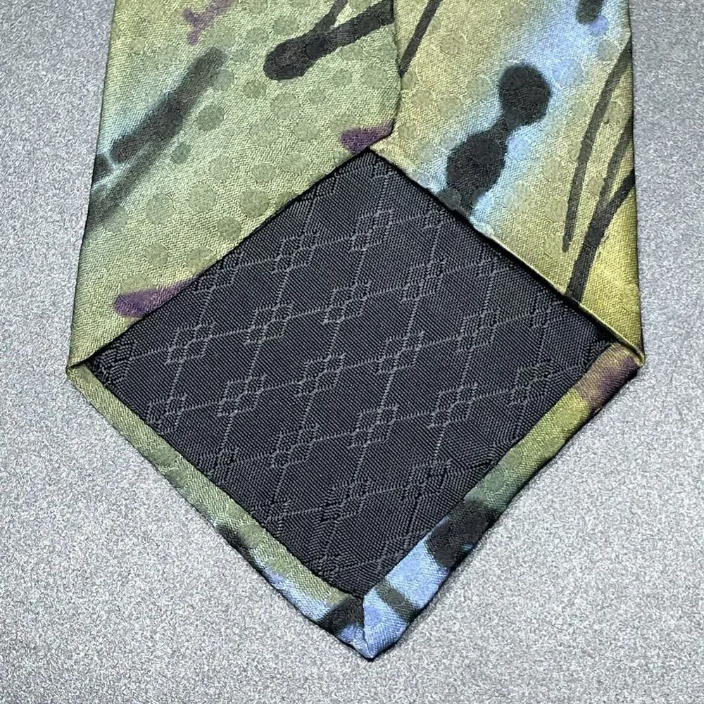 Vtg Marienbad Abstract Necktie Olive Blue Hand Paint Designer Tie 3.75
